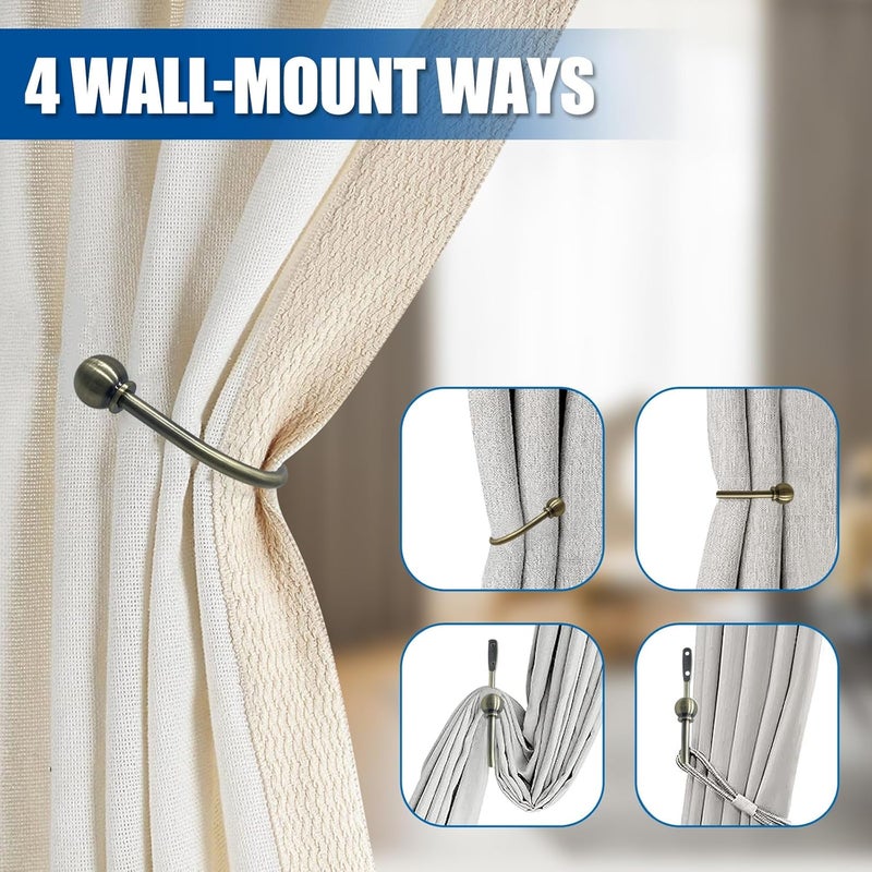 ARNORX Curtain Holdbacks, Hooks, 2 PCS，Solid Steel Hooks, Decorative French Ball End, Curtain Drapery Holdbacks, Wall Mounted, Curtain Tiebacks, Antique Brass Brushed - Image 4